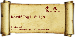 Korényi Vilja névjegykártya